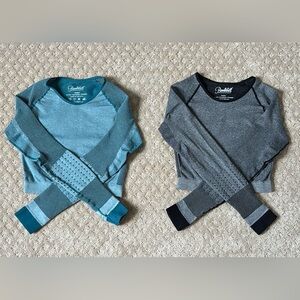 Bombshell Sportswear - Set of 2 Long Sleeve Crop Tops - Teal & Grey/Black - XS/S